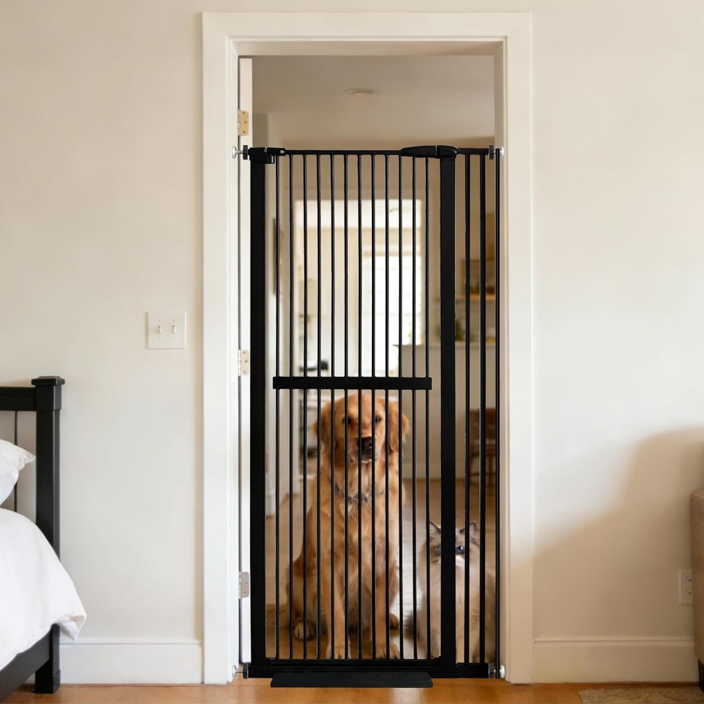 Lumizone Extra Tall Cat Gate 61.02" High Pressure Mounted Extra Wide 30.12"-34.05" (17Sizes) 1.37" Gap No Drilling Auto-Close Tall Pet Gate for Dogs (Black, 30.12"-34.05" W)