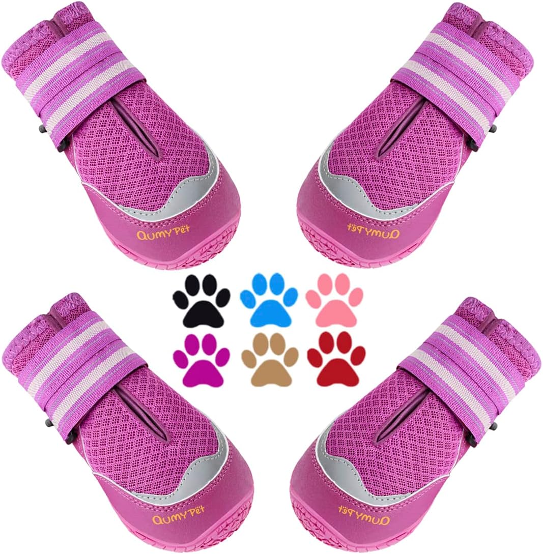 QUMY 4PCS Dog Boots for Large Dogs, Medium Dog Shoes & Paw Protectors for Hot Pavement, Summer Heat Protection, Mesh Breathable Nonslip Dog Booties for Hardfloors, Walking Running Hiking Black Size 6