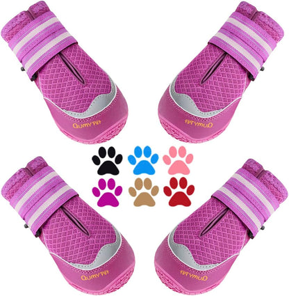 QUMY 4PCS Dog Boots for Large Dogs, Medium Dog Shoes & Paw Protectors for Hot Pavement, Summer Heat Protection, Mesh Breathable Nonslip Dog Booties for Hardfloors, Walking Running Hiking Black Size 6