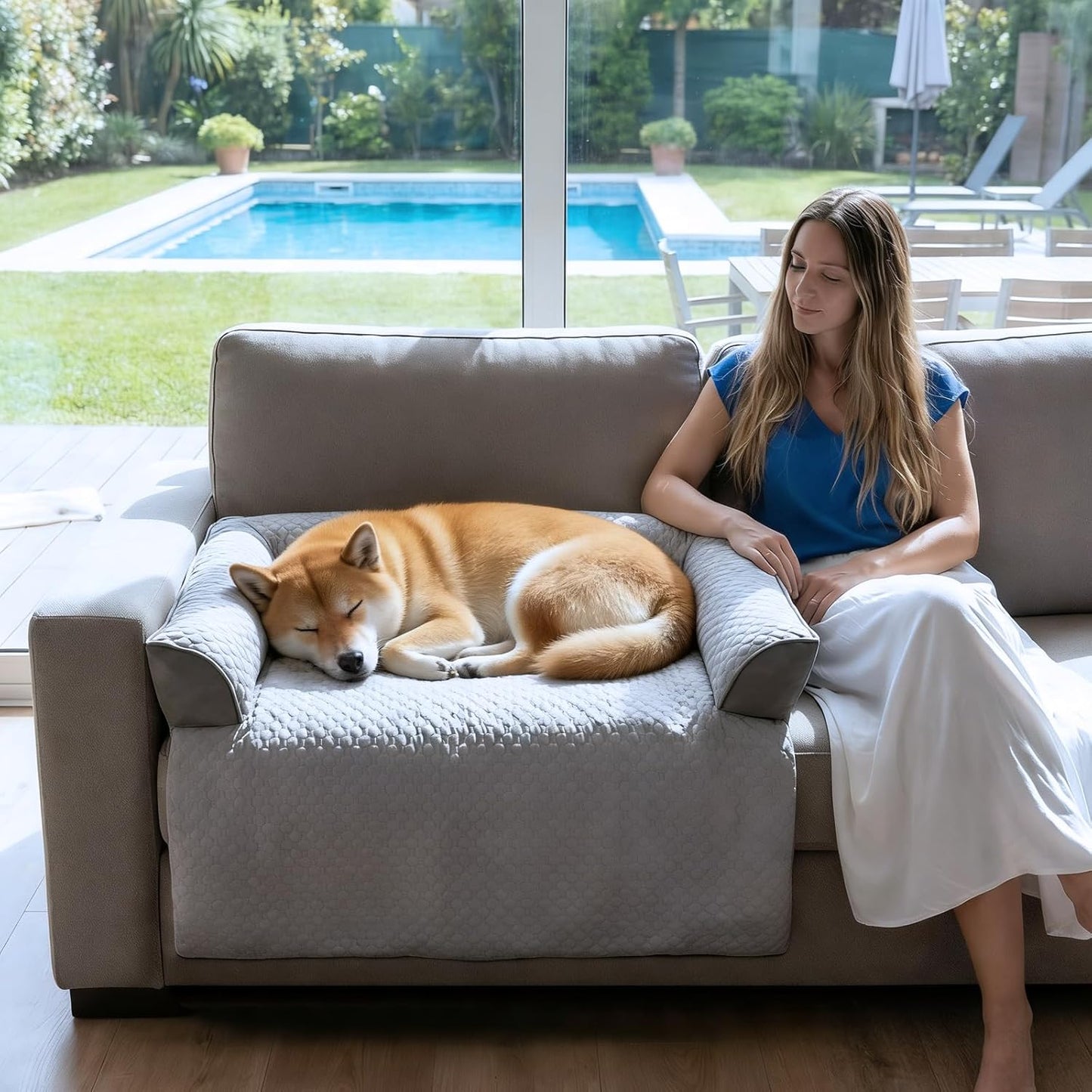 Calming Dog Bed Fluffy Plush Dog Mat for Furniture Protector with Removable Washable Cover for Large Medium Small Dogs and Cats (Large, Light Grey)
