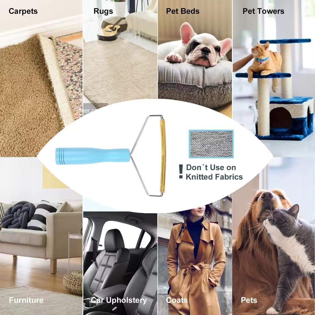 Pet Hair Remover Tool,Cleaner Pro Pet Hair Remover,Cat Hair Remover Multi Fabric Edge and Carpet Rake Scraper -Dog Hair Remover for Rugs,Couch & Pet Towers, Blue