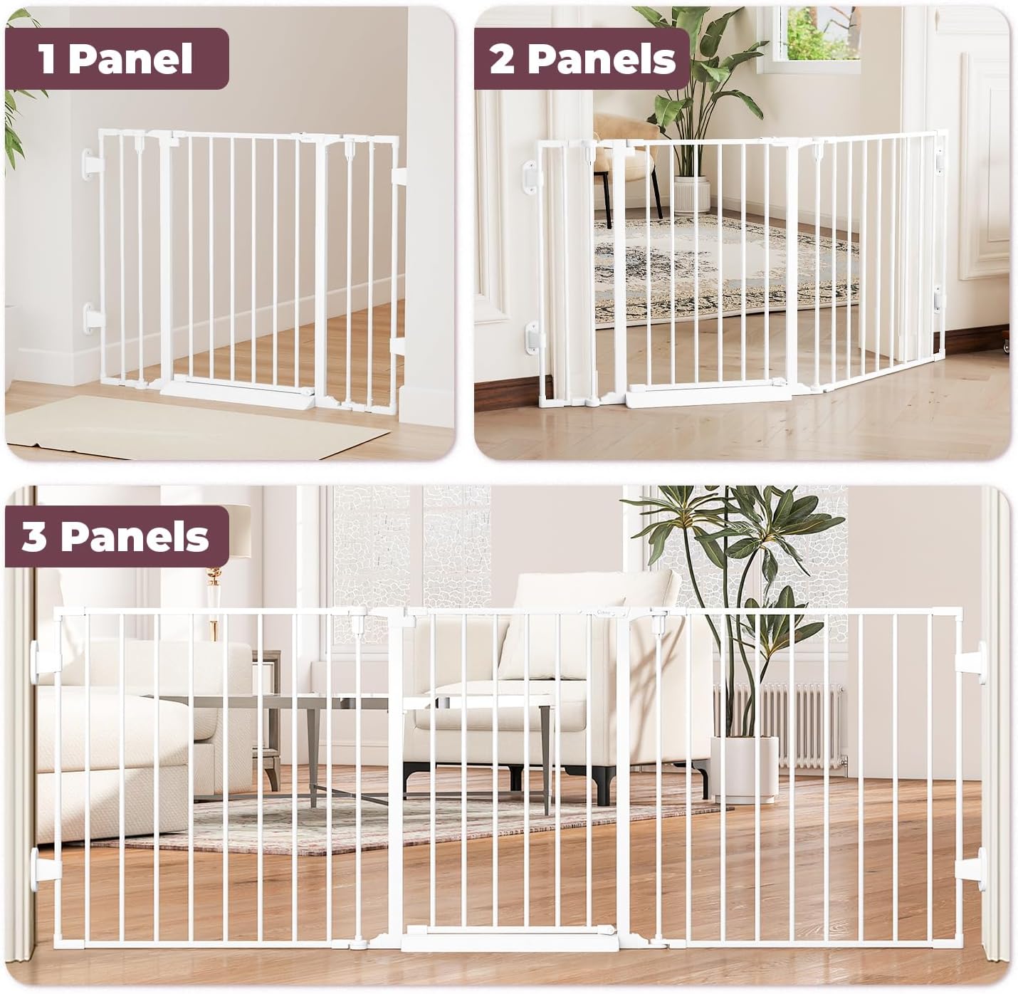 29.4-78" Extra Wide Baby Gate, Long Dog Gates Indoor for Doorways Stairs, Essential Large Safety Gate for Child Toddler with Anti-Trip Pedal, Adjustable Pet Gate, 28" Tall 3 Metal Panels Black