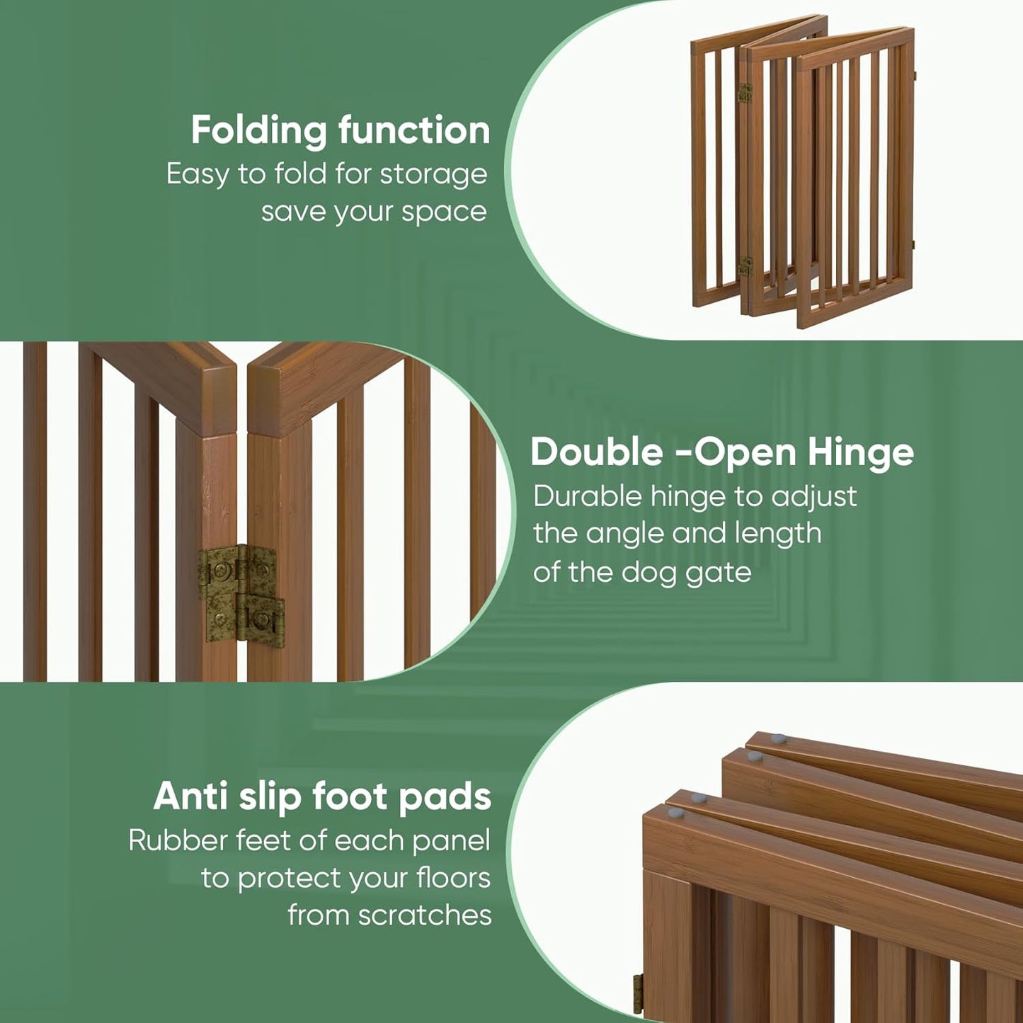 Freestanding Foldable Dog Gate - 4 Panel Room Divider with Metal Support Feet (Black)
