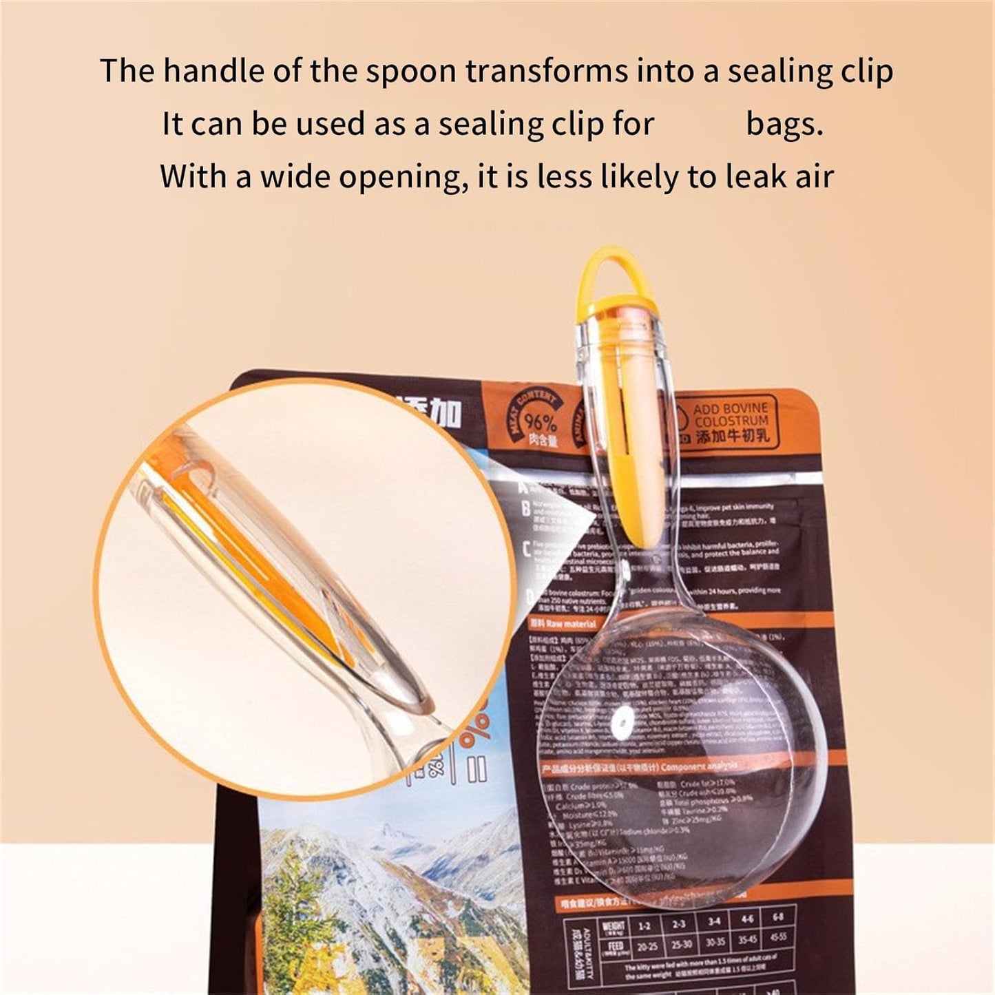 Peiiwdc Pet Food Scoops and Sealing Clip with Ergonomic Nonslip Handle for Dry Kibble Storage Cats and Dog Food Measuring Scoops