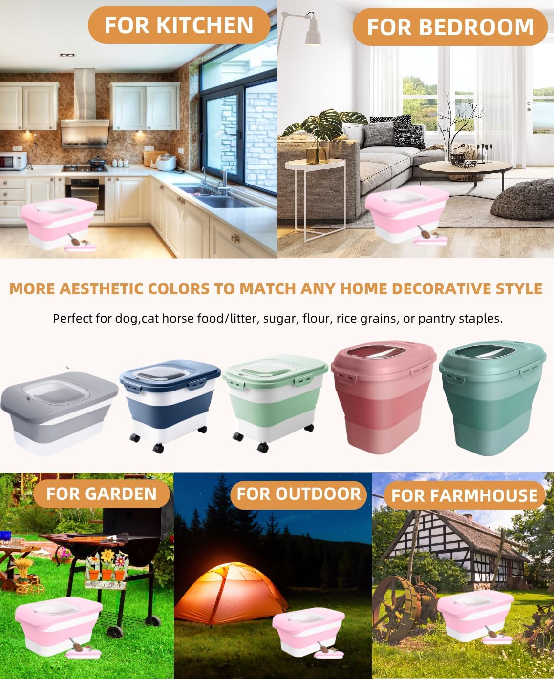 10-13 Lbs Dog Food Stroage Container, Collapsible Dog Food Containers with Airtight Lid, Pet Food Scoop, Pet Food Storage Container Dry Food for Dog, Cat and Other Pets