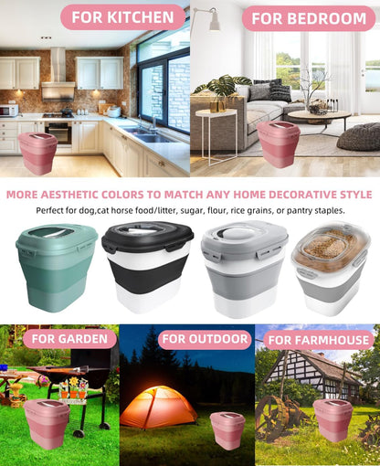 30-35 Lbs Dog Food Storage Container Collapsible Dog Food Container with Airtight Lids, Wheels, Scoop and 2pcs Food Storage Containers, Large Pet food storage for Dog, Cat
