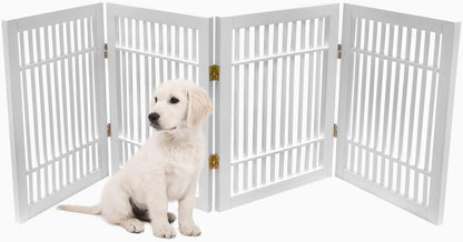Urnporium Freestanding Wooden Dog Gate for Doorways – Foldable Acacia Wood Pet Gate, No Drill Portable Indoor/Outdoor Puppy Fence Barrier (White Pet Gate, 3 Panel 24" Tall)
