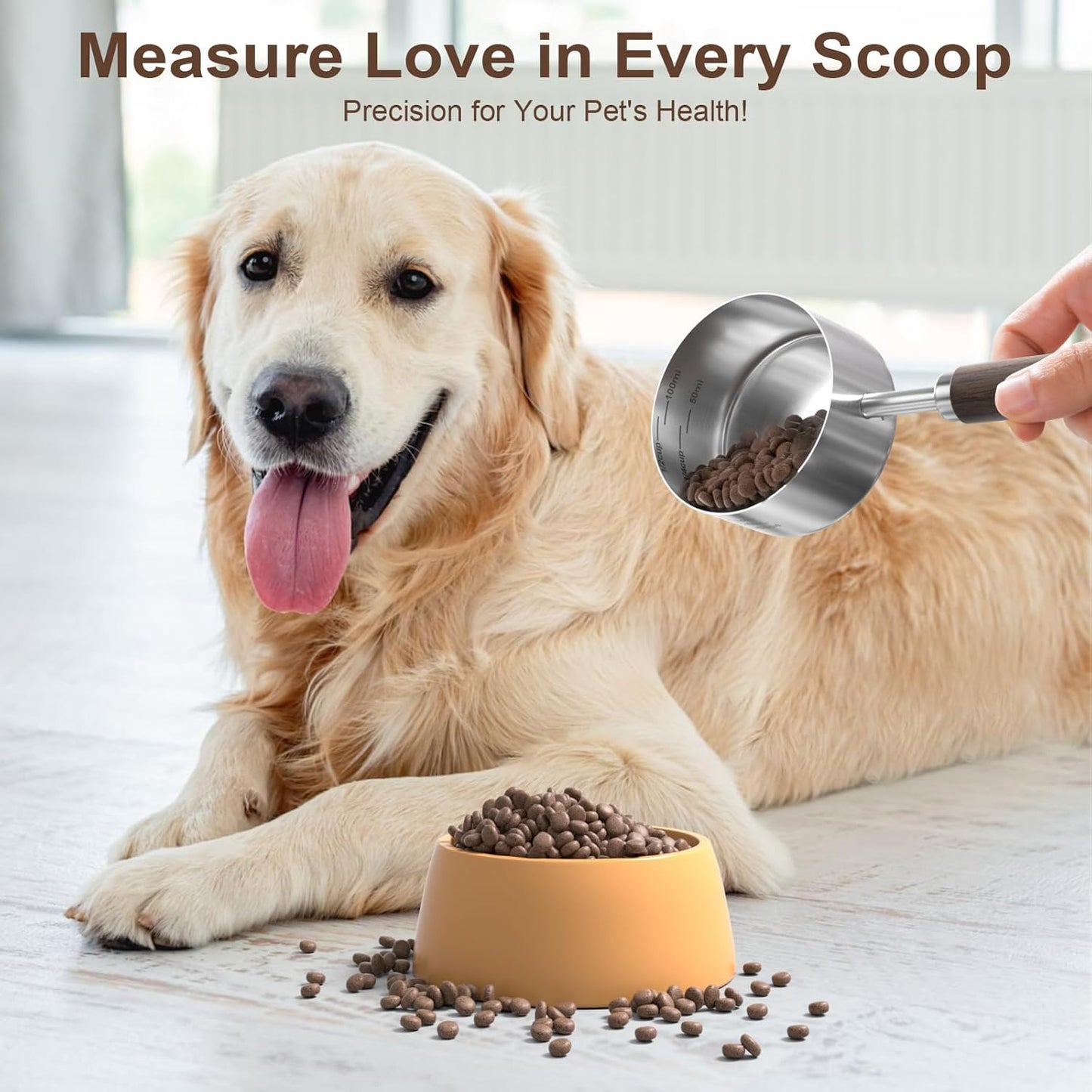 Dog-Cat Food-Scoop Measuring-Cup - 304 stainless steel material.1-Cup capacity. Precision scale measurements