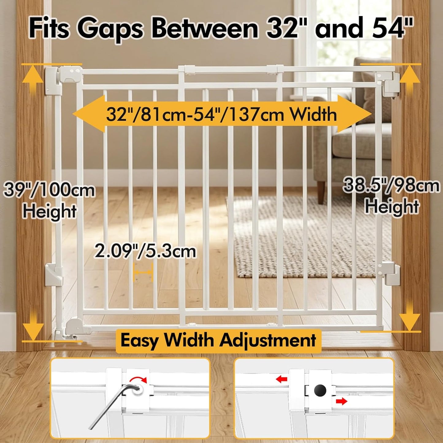 Baby Gate for Stairs & Doorways - Fits Openings 26 to 43 Inches Wide (Must Drill to Install) | 29" Extra Tall with No Bottom Bar | One-Handed Auto-Close Walk-Thru Gate for Kids & Pets, Black