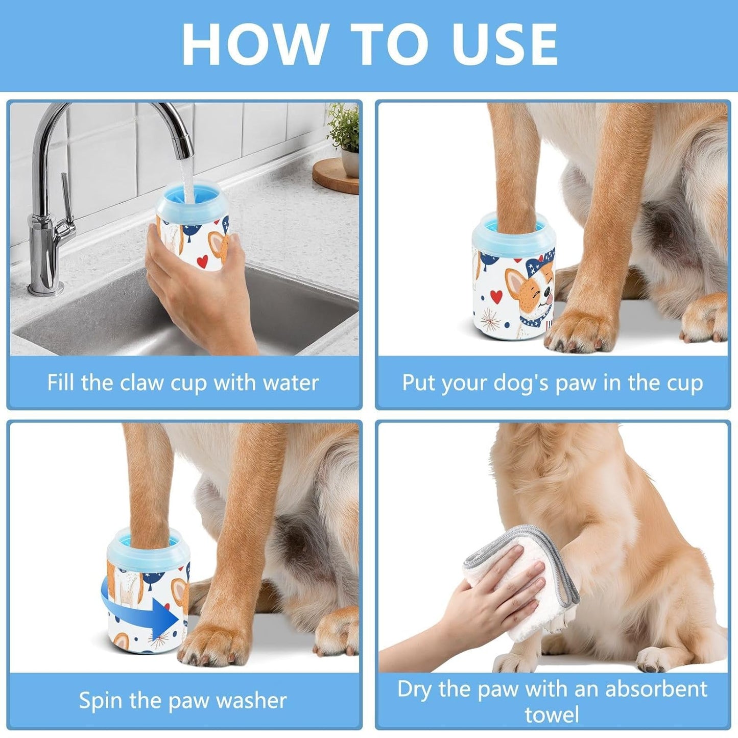 Dog Paw Cleaner Cups for Dogs Pet Foot Washer Paw Scrubber for Medium Small Dogs Cats Cleaning Cup Cute Yellow Fiesta Guitars Cacti and Ethnic Birds
