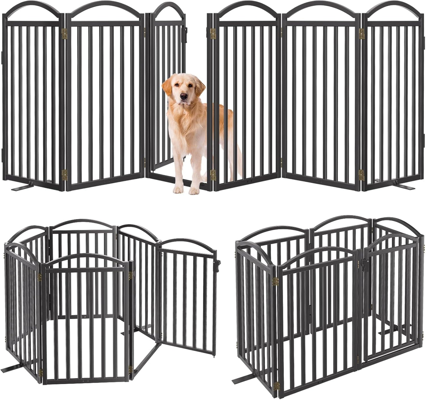 Malier Metal Freestanding Dog Gate, 32'' Height Outdoor Indoor Dog Fences, Extra Wide Foldable Puppy Gate for Stairs (Black, 【2 Panels】 40''W × 32''H)