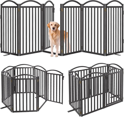Malier Metal Freestanding Dog Gate, 32'' Height Outdoor Indoor Dog Fences, Extra Wide Foldable Puppy Gate for Stairs (Black, 【2 Panels】 40''W × 32''H)