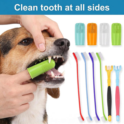 10 Pack Dog Tooth Brushing Kit, Pet Dog Toothbrush 2 Triple Head Pet Toothbrushes 360 Degree Finger Toothbrushes 4 Double Head Tooth Brush Dental Cleaning Brushes for DogCat Oral Dental Health
