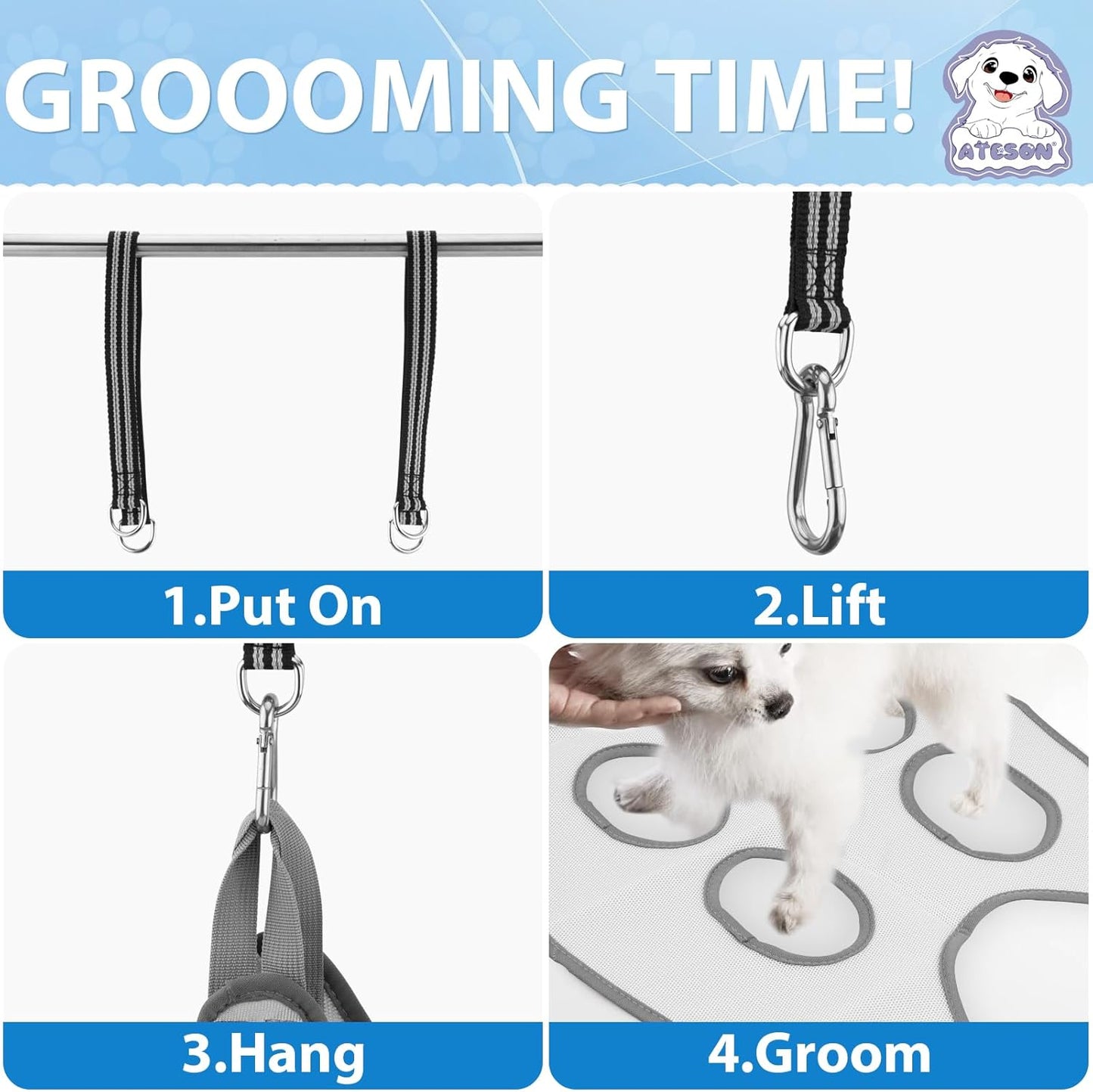 ATESON Pet Grooming Hammock with Nail Clippers/Nail Trimmers/Grooming Scissors, Dog Grooming Harness for Nail Trimming, Pet Grooming Sling Helper