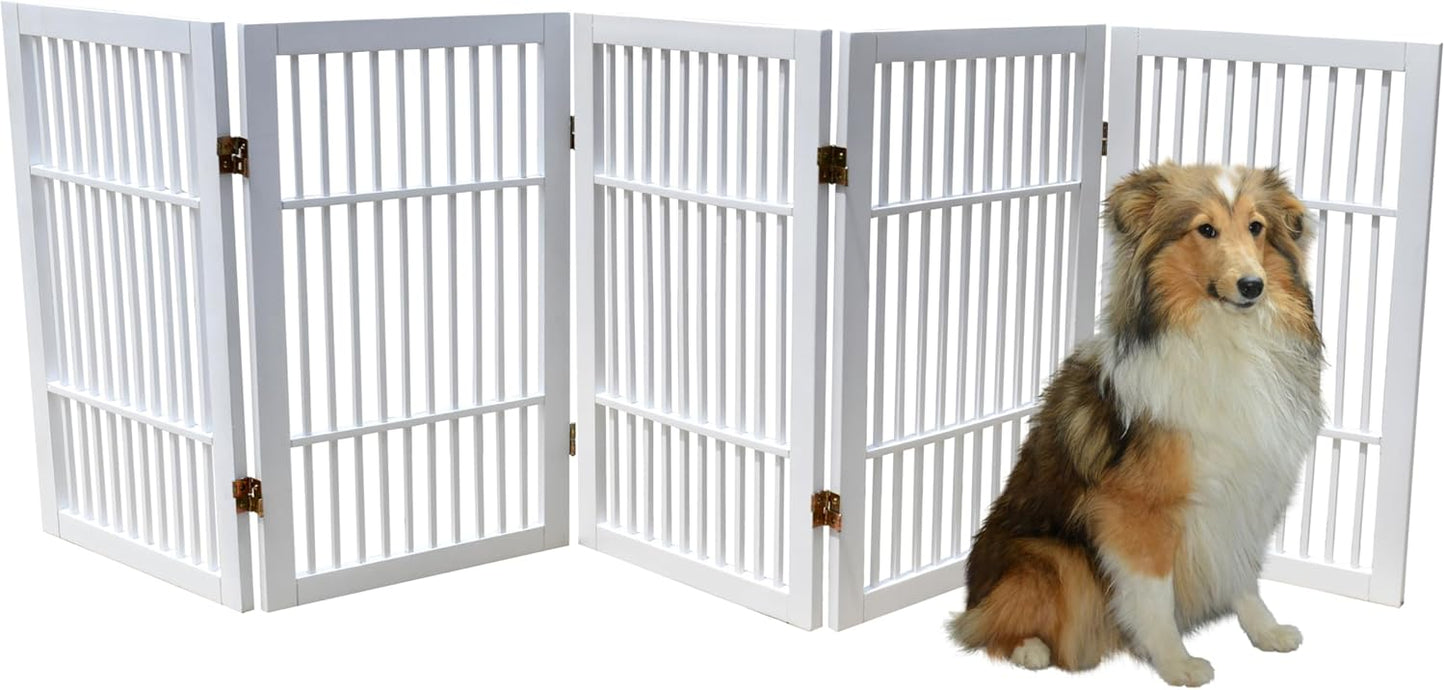 Urnporium Freestanding Wooden Dog Gate for Doorways – Foldable Acacia Wood Pet Gate, No Drill Portable Indoor/Outdoor Puppy Fence Barrier (White Pet Gate, 3 Panel 24" Tall)