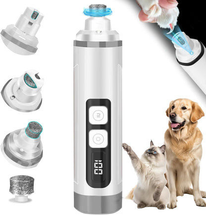 Dog Nail Trimmers Ultra Quiet Electric Pet Dog Nail Clippers Cat Nail Clipper with Led Lights Nail Grinder High Speed Nail File Electric Clippers for Grooming Small, Medium,Large Dogs and Cats (white)