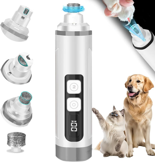 Dog Nail Trimmers Ultra Quiet Electric Pet Dog Nail Clippers Cat Nail Clipper with Led Lights Nail Grinder High Speed Nail File Electric Clippers for Grooming Small, Medium,Large Dogs and Cats (white)