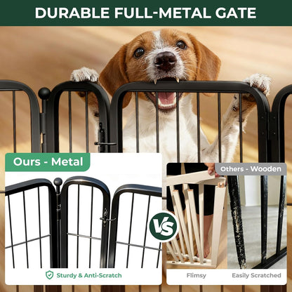 FXW Dog Gate Extra Wide Designed for Indoor Use, Adjustable Width Up to 183-inch Wide (24" H 8 Wire Panels for Puppies and Small Dogs), Black