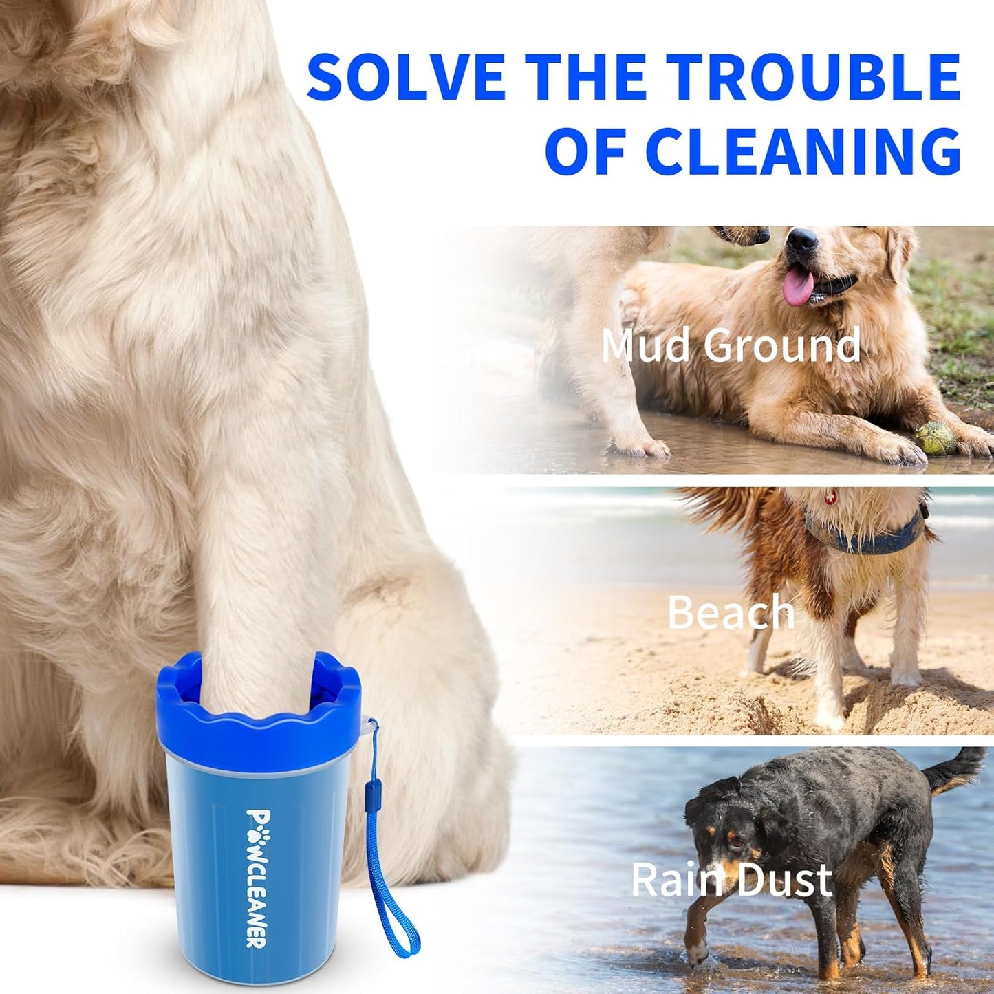 Professional 7 in 1 Dog Paw Cleaner for Dogs & Cats - Includes 1 Portable Paw Washer, 1 Bath Brush, 2 Dog Toothbrushes and 3 Absorbent Towels Note: Fits Paws up to 2 Inches Wide (Small, Blue)