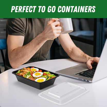 Dealusy 50 Pack (100-Piece) 24 oz Meal Prep Containers Reusable with Lids, Sturdy Leakproof & Food Safe, Microwave, Freezer, Dishwasher Safe Prep Containers, To Go Take Out Plastic Food Storage
