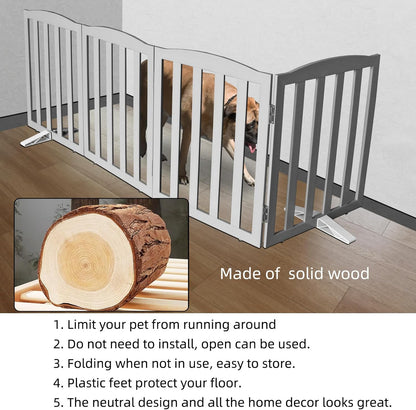 ZJSF Foldable Freestanding Indoor Dog Gate for House Wood White Long Pet Gates Dog Fence for Stairs Puppy Gates for Hallways,Pet Fence, Puppy Gate,Support Feet Included 24 "Height-3 Panels