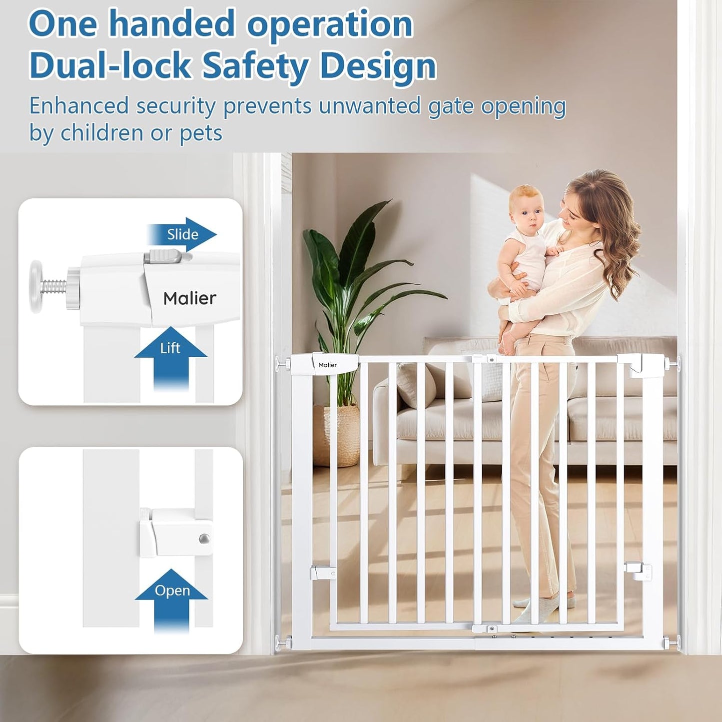 Malier Large Walk-Thru Door Baby Gate, 29-40" No Drill Pressure Mounted Dog Gate with Auto Close, Safety Gate Pet Gate for Stairs, Doorways, Child and Dogs Indoor (Black, 29''- 40''W × 30''H)