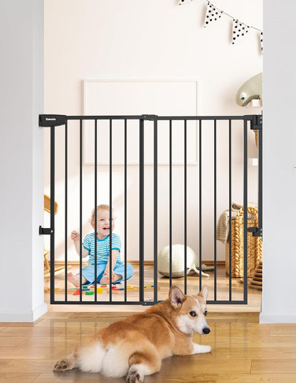 Babelio 29.7-46.5" No Bottom Bar Baby/Dog Gate for Stairs, House and Doorways, Auto Close Safety Pet Gates with Large Walk Thru Door, Hardware Mount, Black