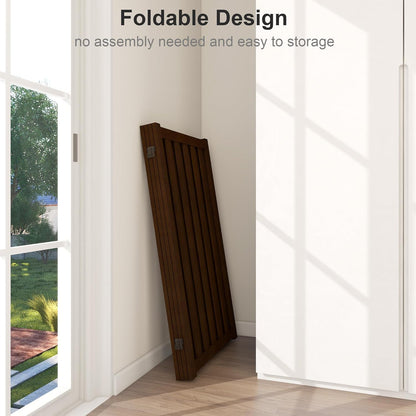 36" Height Extra Tall Freestanding Pet Gate, Solid Wood Folding Safety Fence Wooden Dog Gate with 2 PCs Support Feet Ideal for Stairs, Doorways, Halls, Kitchens, Heavy Duty Gates, 3 Panels, Oak