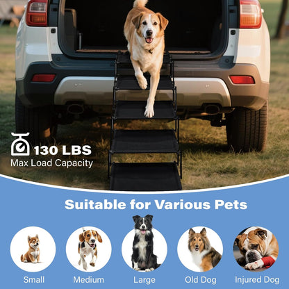 Foldable Dog Stairs for Car SUV Truck, Portable Dog Steps for Large Injured, Pet Ramp with Non-Slip Surface,Suitable for Sofas, Bed, Supports Up to 130 lbs, 5 Steps