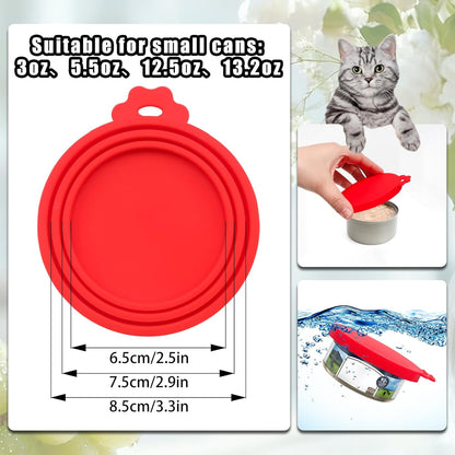 PINE & LINEN 4 Pcs 2.5inch Durable Pet Can Lids, Silicone Small Pet Can Covers Waterproof Cat Food Cans Lids for 3 oz Cat Food Cans（Yellow+Red+Pink+Blue）