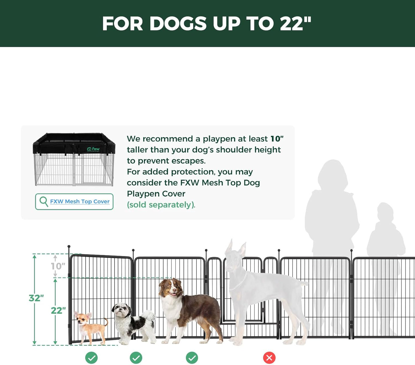 FXW Rollick Unleashed Dog Playpen for Indoor, Yard, RV Camping, 24 inch 8 Panels for Small and Puppy Dogs, Black│Patented