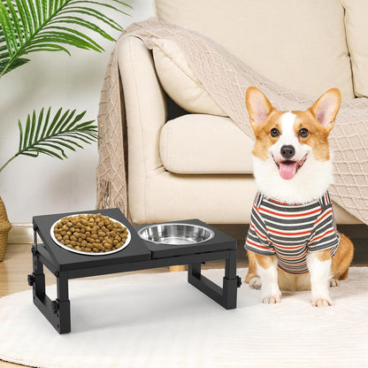 Dog Bowls Elevated, 4 Height (9.6" to15) & Angle (0-20°) Adjustable Raised Dog Bowl Stand, Elevated Dogs Bowl for Medium to Large Sized, Bamboo Feeding Station with 2X 10cups Stainless Steel Dishes