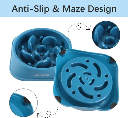 MateeyLife Slow Feeder Dog Bowls 2PCS, Anti-Choking Puzzle Dog Food Bowls, Anti-Slip Interactive Feeding Slow Down Eating, Bloat Stop Maze Dishes for Medium Breeds Pink&Purple