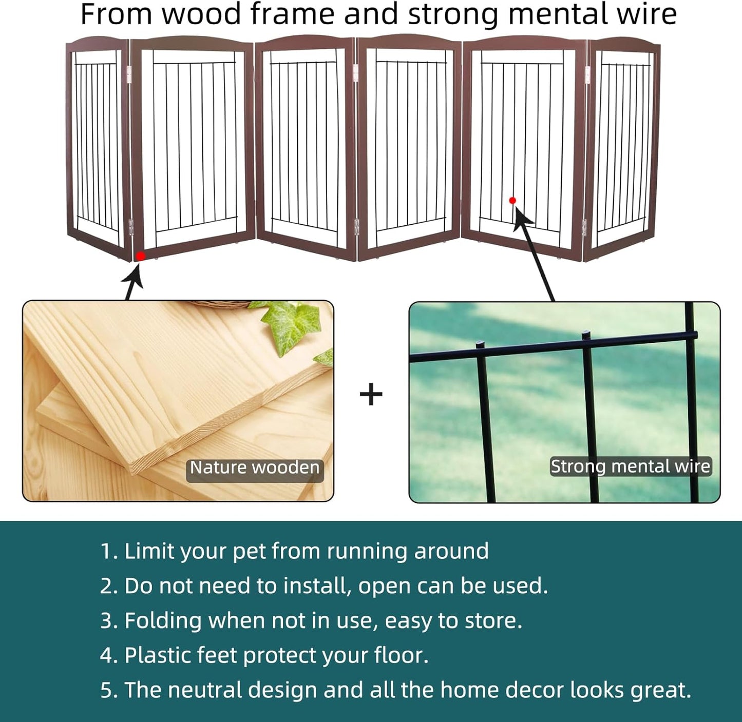 ZJSF Freestanding Foldable Dog Gate for House Extra Wide Wooden White Indoor Puppy Gate Stairs Doorways Pet Gate Tall Dog Fence 3 Panels Fence