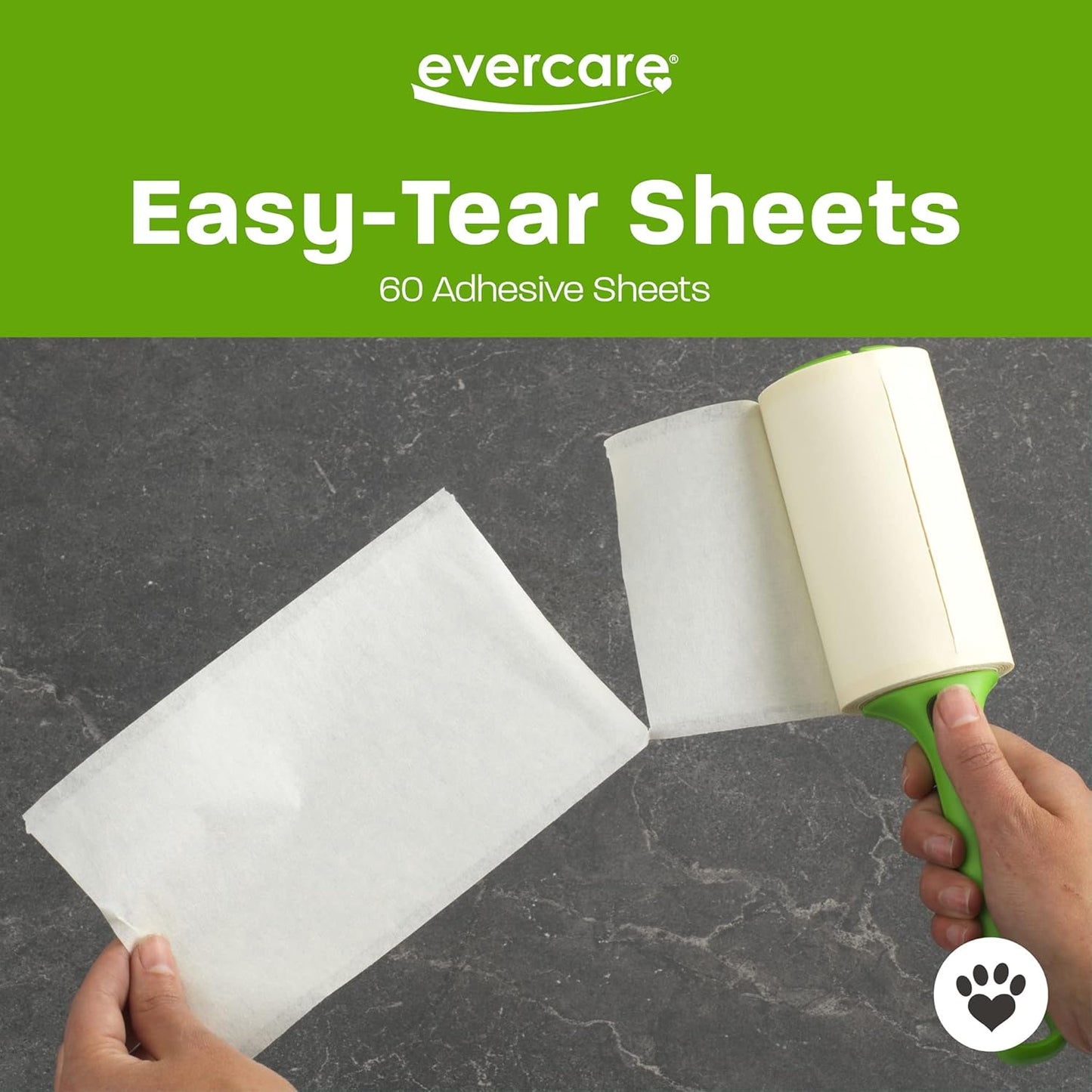 Evercare Pet Lint Roller Refill, Manual Operation, 60 Sheets per Roll, 6 Count Refill Pack for Pet Hair Removal, Green
