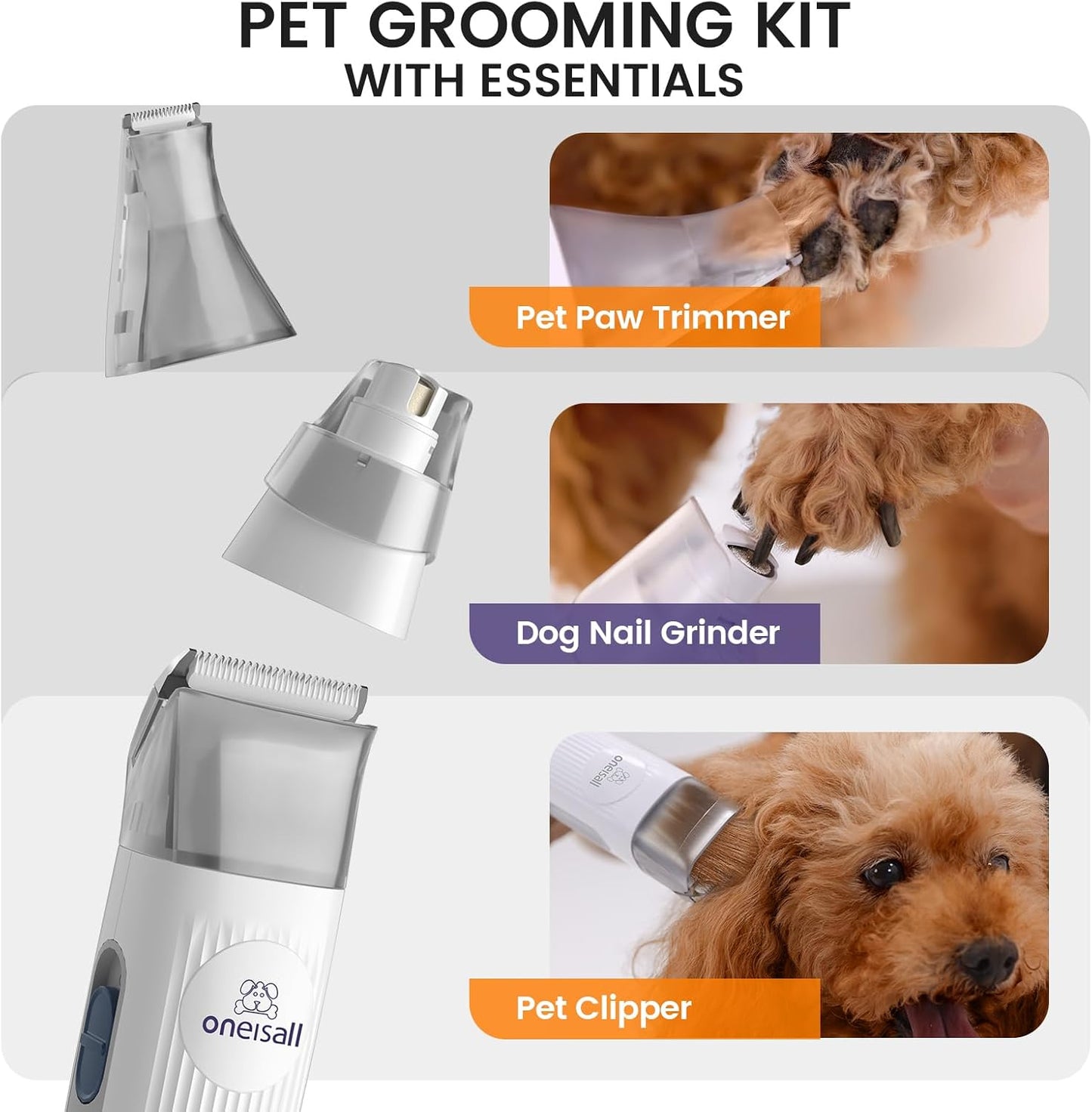 oneisall Dog Grooming Vacuum, Pet Grooming Vacuum with Clipper Nail Grinder, 1.5L Dust Cup Dog deshedding Brush with 7 Tools for Shedding Pet Hair, Home Cleaning(Blue)