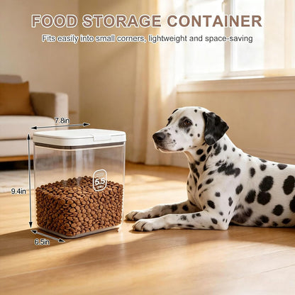 6 lbs Airtight Dog Cat Food Storage Container and Dog Treat Containers BPA-Free, PET Clear Stackable Pet Storage Bin, 1-Cup Scoop, 1-Sponge cleaning brush, Pop Top, With handle, Easy Mobility-Medium