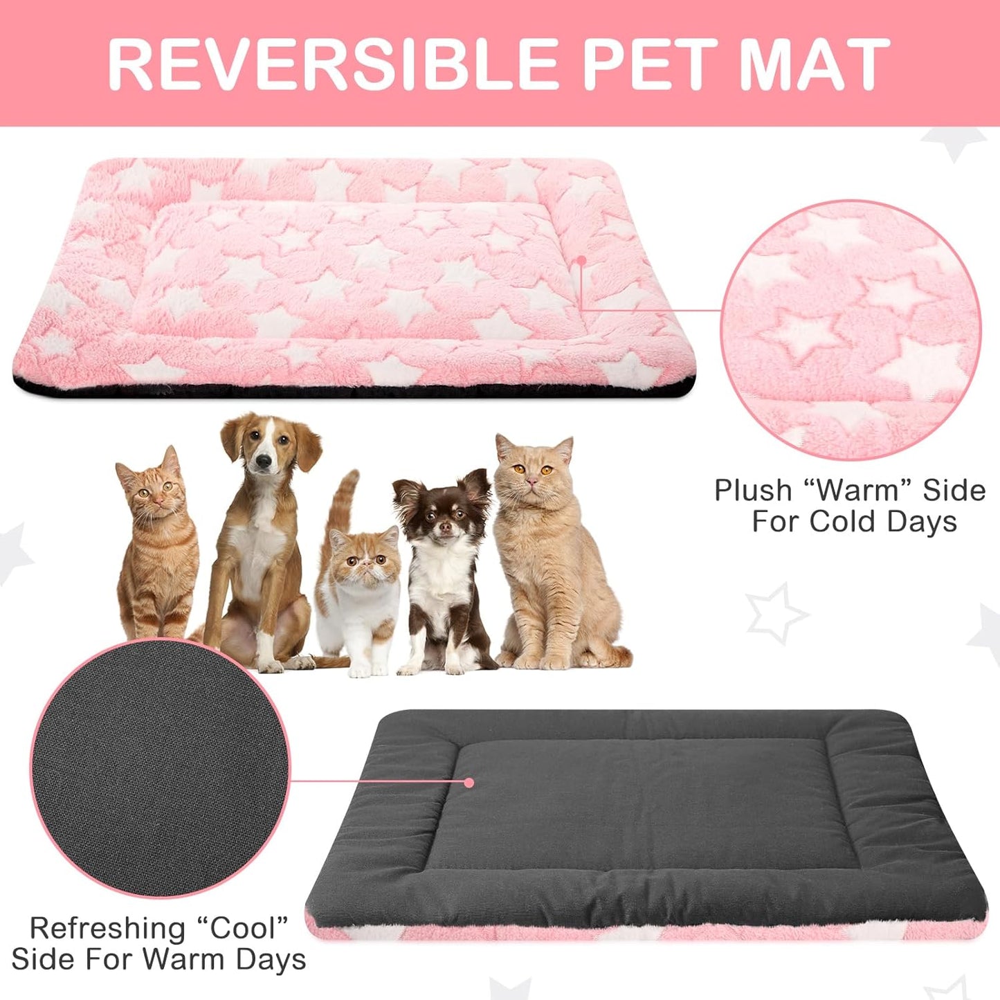 VitalCozy 4 Pcs Dog Crate Pads, Ultra Soft Warm Washable Anti-Slip Kennel Bed Mat for Pets, Reversible, Replaceable, Cage Liner for Small Medium Large Dogs and Cats (18 x 24 x 1.6 Inch,Star,Gray)