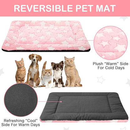 VitalCozy 4 Pcs Dog Crate Pads, Ultra Soft Warm Washable Anti-Slip Kennel Bed Mat for Pets, Reversible, Replaceable, Cage Liner for Small Medium Large Dogs and Cats (18 x 24 x 1.6 Inch,Star,Gray)