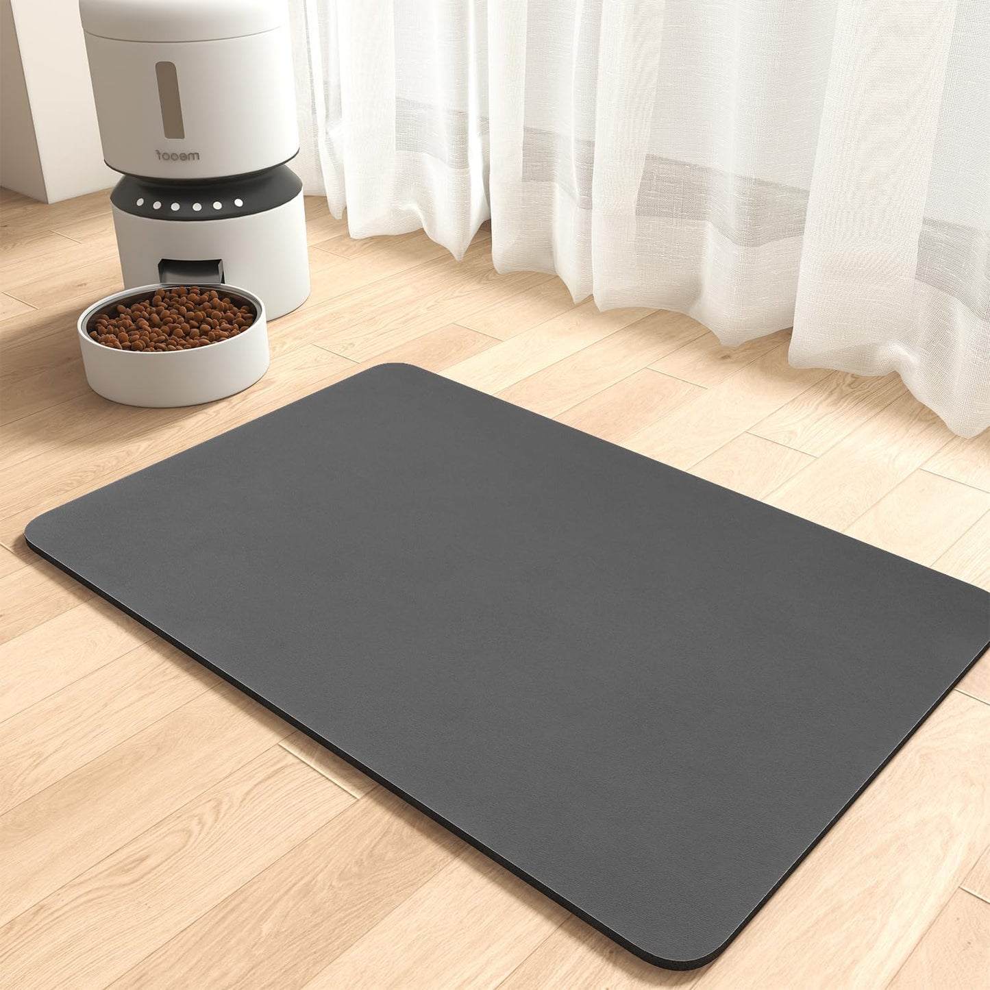 MontVoo Dog Food Mat-Pet Feeding Mat for Food and Water-No Stains Quick Dry Dispenser Cat Bowl Mat for Messy Drinkers(12"x19" Dark Grey)