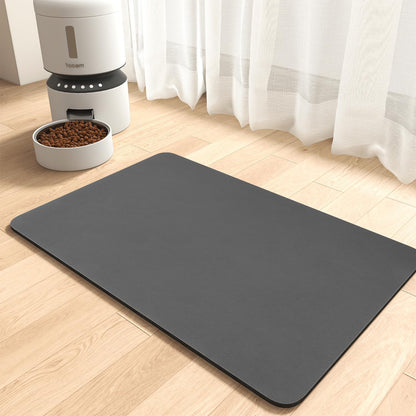 MontVoo Dog Food Mat-Pet Feeding Mat for Food and Water-No Stains Quick Dry Dispenser Cat Bowl Mat for Messy Drinkers(12"x19" Dark Grey)