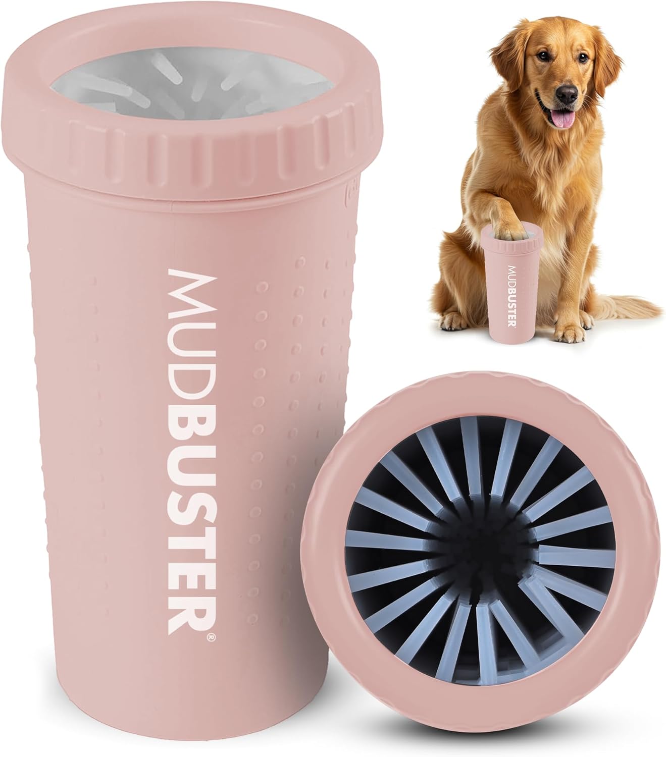 Dexas MudBuster Medium Dog Paw Cleaner in Fuchsia - Fits 1.5"-2.5" Wide Paws, Portable Paw Washer for Muddy Paws, Dog Paw Cleaning Cup with Gentle Silicone Bristles, Quick Clean Pet Paw Washer
