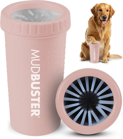 Dexas MudBuster Medium Dog Paw Cleaner in Fuchsia - Fits 1.5"-2.5" Wide Paws, Portable Paw Washer for Muddy Paws, Dog Paw Cleaning Cup with Gentle Silicone Bristles, Quick Clean Pet Paw Washer