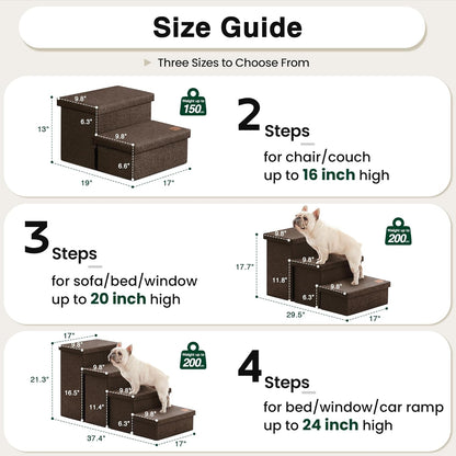 Love's cabin Dog Stairs with Storage 13" H, Foldable Pet Stairs for Small Medium or Large Dogs, Cat Puppy Steps Ramp with Zip up to 150 lbs, Solid Grey, 2 Steps