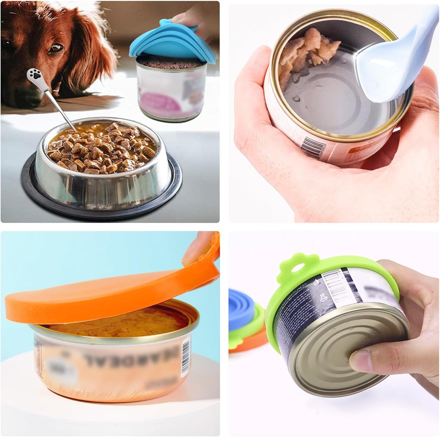 SHENGQIDZ 3 Pack Pet Food Can Covers Universal Can Lids Safe/Silicone Dog&Cat Food Can Lid Covers (green+blue+orange)