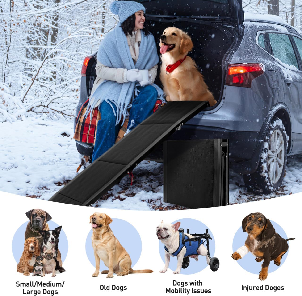 CALLARON 71''x 20'' Dog Ramp for Car, Foliding Dog Ramp with Non-Slip Rug Surface, Extra Wide Long Pet Stairs Supports Up to 300 LBS, Slow Slope Dogs Stairs for SUV, Truck, Large & Senior Pets