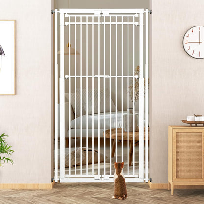 78.8" Extra Tall Cat Gate, 28.3-33" Wide Safety Metal Cat Door, Pressure Mounted Easy Walk Through Pet Gate with Door for Stairs, Doorways, Black