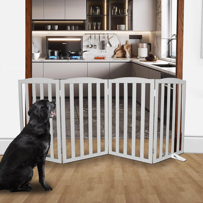 Freestanding Dog Gate Indoor,Doggie Gate Foldable Pet Gates for Doorways,Stairs or Hallways, Wooden Brown Pet Gate for the House, Pet Fence with Support Feet Included,24 "Height-3 Panels