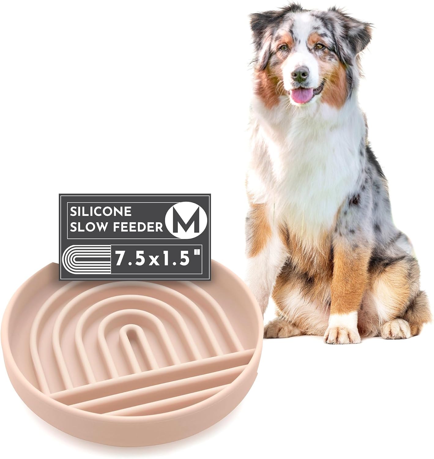 Should We Go? Slow Feeder for Dogs & Puppies, The Slowdown Bowl Silicone Slow Eating, Modern Lick Mat Design, Reduces Gulping, Fits 2 Cups, 7.5” Across x 1.5” Tall, Mealtime Challenge, Medium-Blush