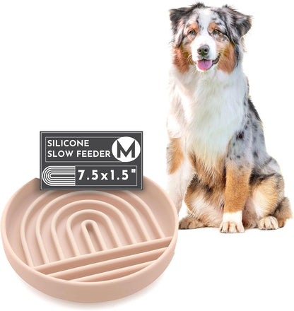 Should We Go? Slow Feeder for Dogs & Puppies, The Slowdown Bowl Silicone Slow Eating, Modern Lick Mat Design, Reduces Gulping, Fits 2 Cups, 7.5” Across x 1.5” Tall, Mealtime Challenge, Medium-Blush